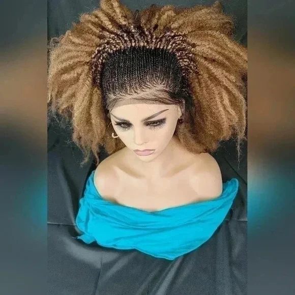 Gorgeous Braided lace wig, short wig ombre wigs, afro wig, 100% handmade NWT - Picture 14 of 17